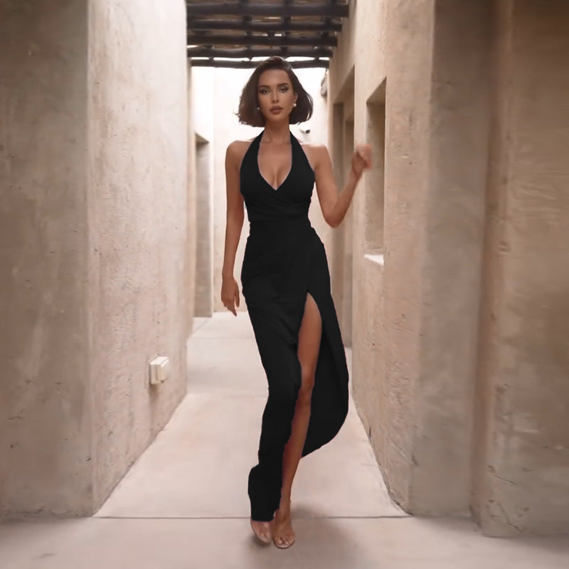 TRENDLER – Damen Kleid Elegant mit Schlitz | Abendkleid Lang Modern & Bequem