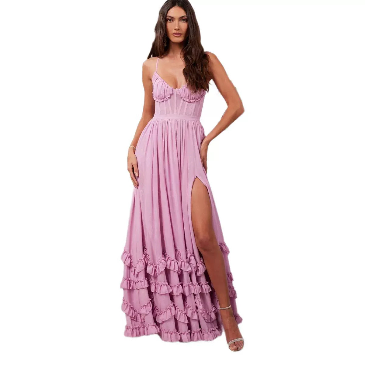 TRENDLER – Damen Wickelkleid Elegant | Kleid mit Fischgrätmuster Uni-Farbe Modern & Bequem