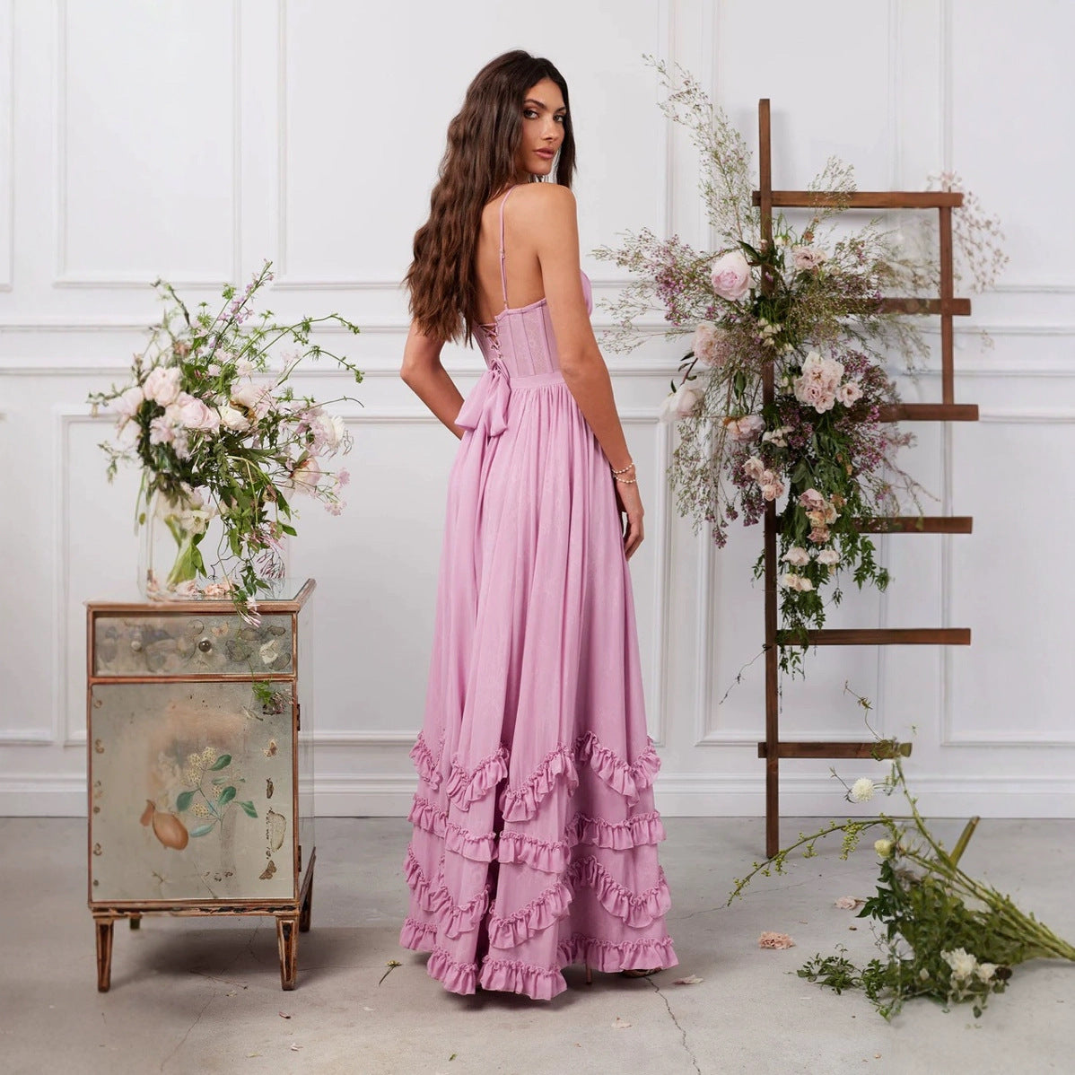 TRENDLER – Damen Wickelkleid Elegant | Kleid mit Fischgrätmuster Uni-Farbe Modern & Bequem