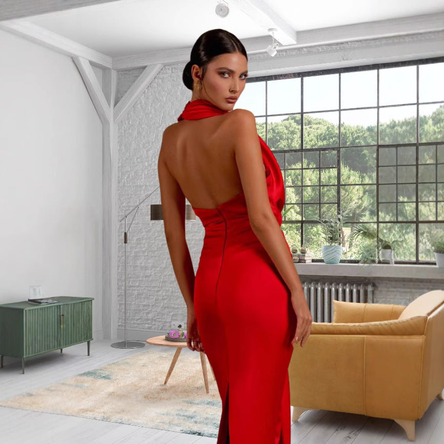 TRENDLER – Damen Kleid Rückenfrei | Sexy Hängerkleid mit Halterkragen Elegant & Modern