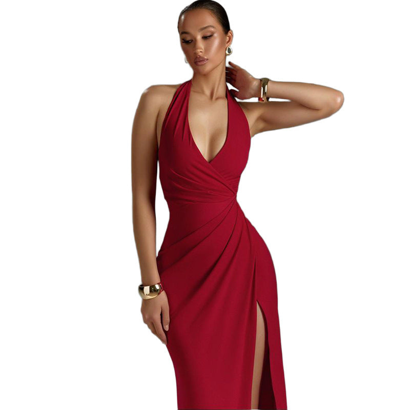 TRENDLER – Damen Kleid Elegant mit Schlitz | Abendkleid Lang Modern & Bequem
