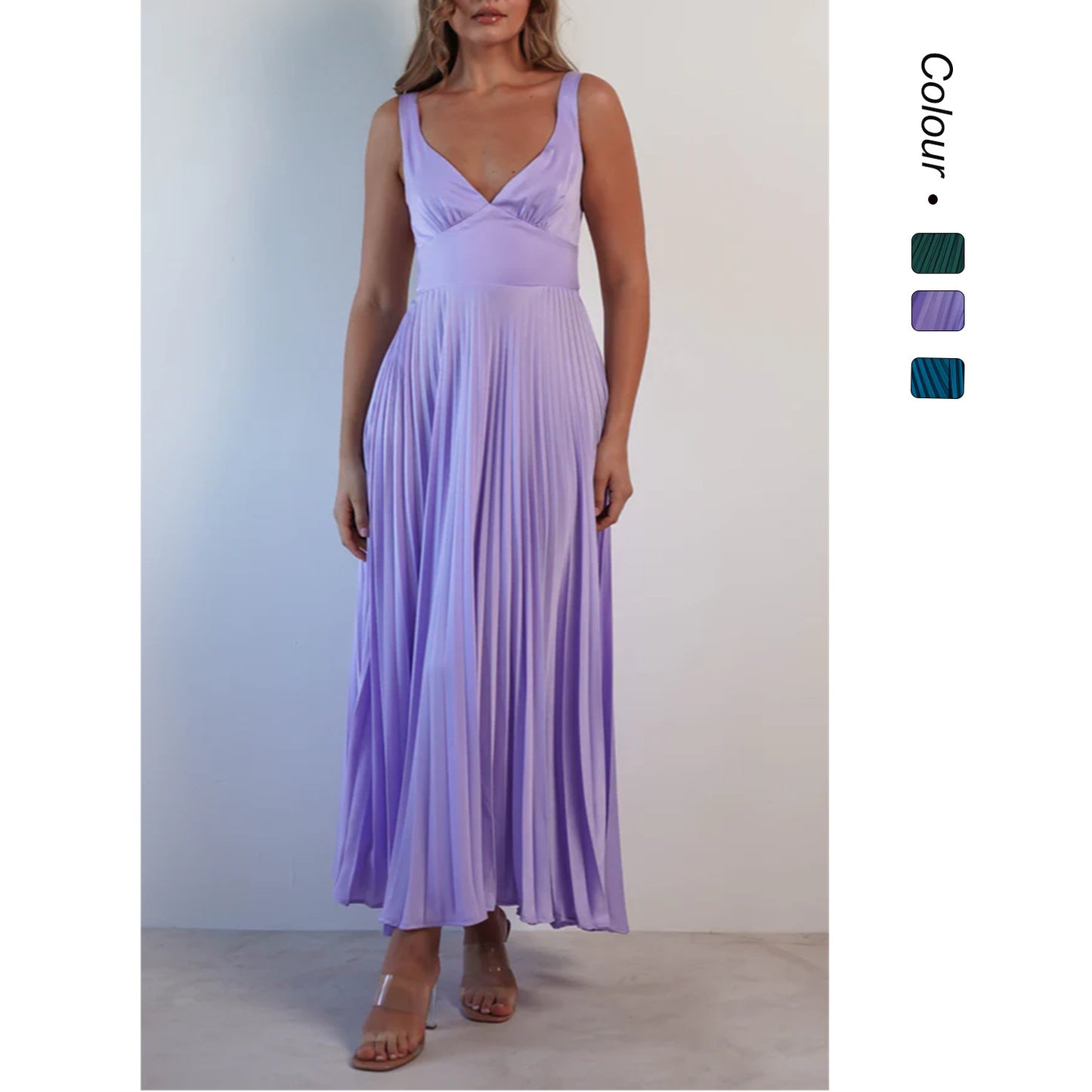 TRENDLER – Damen Kleid Plissiert mit V-Ausschnitt | Sommer Trägerkleid Elegant & Bequem