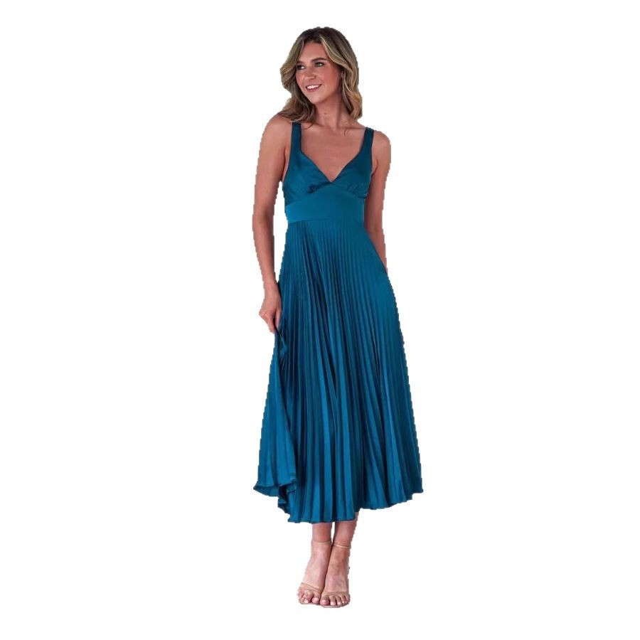 TRENDLER – Damen Kleid Plissiert mit V-Ausschnitt | Sommer Trägerkleid Elegant & Bequem