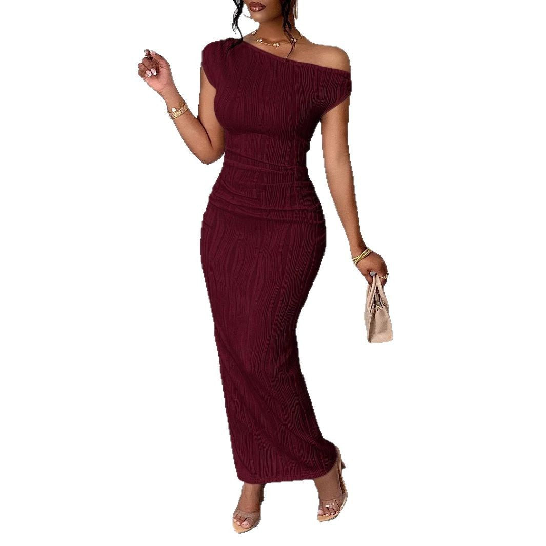 TRENDLER – Damen Kleid Schulterfrei Wasserwelle | Elegantes Abendkleid Modern & Bequem