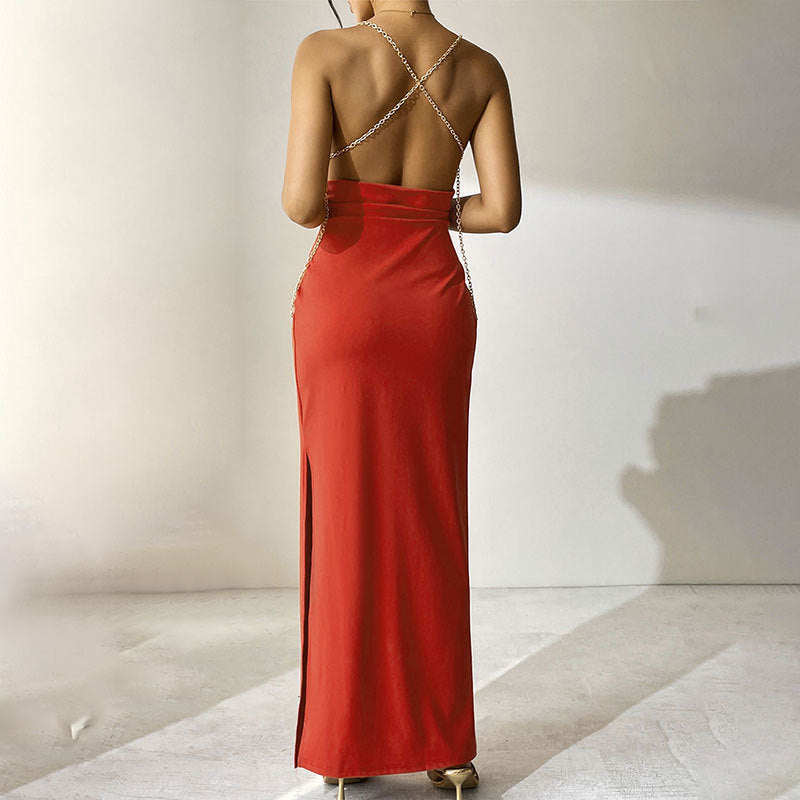 TRENDLER – Damen Kleid Elegant Rot | Hochtailliertes Abendkleid Modern & Bequem