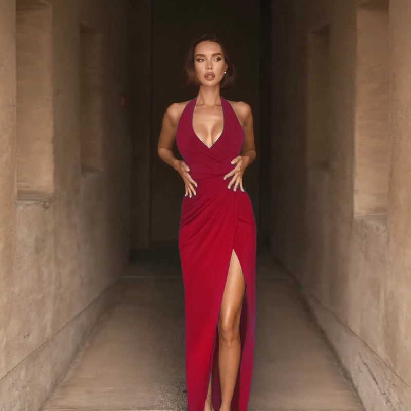 TRENDLER – Damen Kleid Elegant mit Schlitz | Abendkleid Lang Modern & Bequem