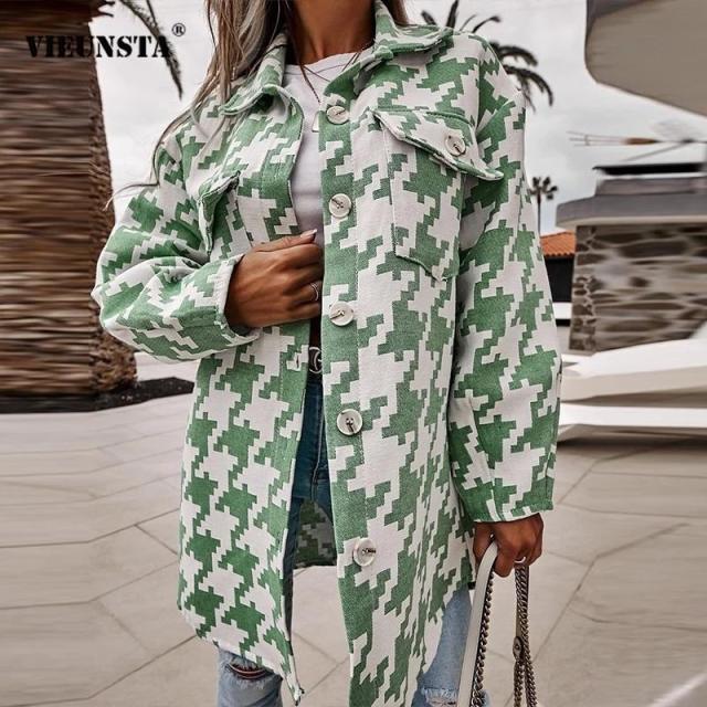 TRENDLER – Damen Übergangsjacke Kariert | Elegante Hahnentritt Jacke mit Lockerer Passform für Büro & Freizeit