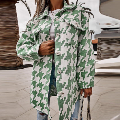 TRENDLER – Damen Übergangsjacke Kariert | Elegante Hahnentritt Jacke mit Lockerer Passform für Büro & Freizeit