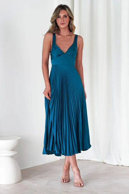 TRENDLER – Damen Kleid Plissiert mit V-Ausschnitt | Sommer Trägerkleid Elegant & Bequem