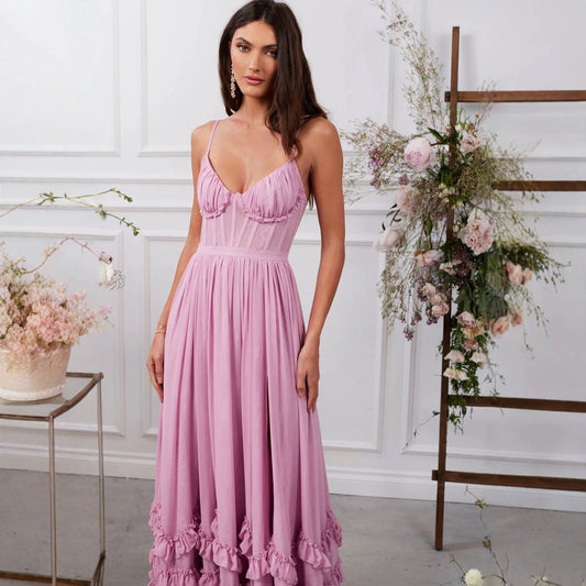 TRENDLER – Damen Wickelkleid Elegant | Kleid mit Fischgrätmuster Uni-Farbe Modern & Bequem