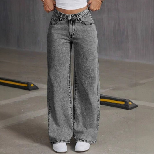 TRENDLER – Damen Jeans Vintage | Elegante High Waist Denim Hose mit Schleifen Stickerei & Geradem Bein