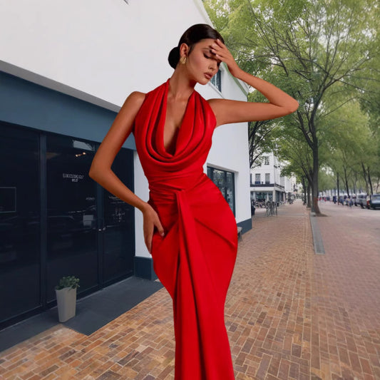 TRENDLER – Damen Kleid Rückenfrei | Sexy Hängerkleid mit Halterkragen Elegant & Modern