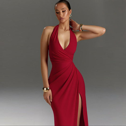 TRENDLER – Damen Kleid Elegant mit Schlitz | Abendkleid Lang Modern & Bequem